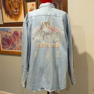 Bear Back Denim Shirt Wolves